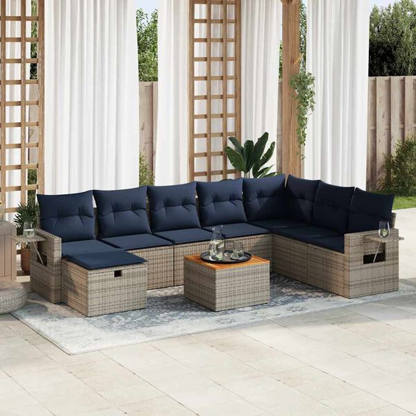 vidaXL 9 Piece Patio Sofa Set with Cushions Gray Poly Rattan