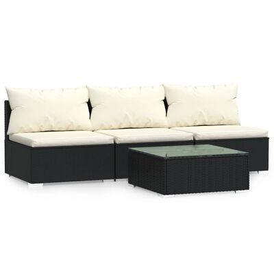 vidaXL Patio Furniture Set 4 Piece with Cushions Black Poly Rattan