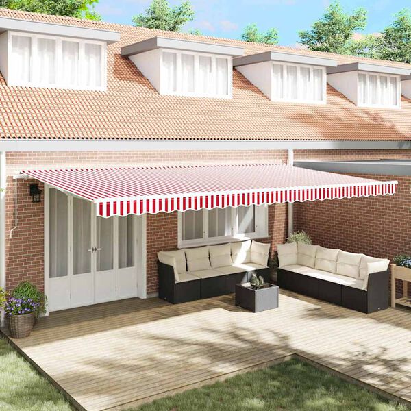 vidaXL Retractable Awning Retractable Red and White 236.22" x 137.80