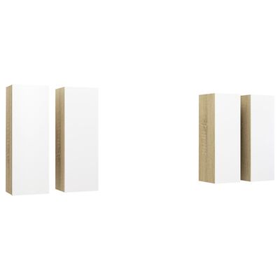 vidaXL TV Cabinets 4 pcs White and Sonoma Oak 12"x11.8"x35.4" Engineered Wood