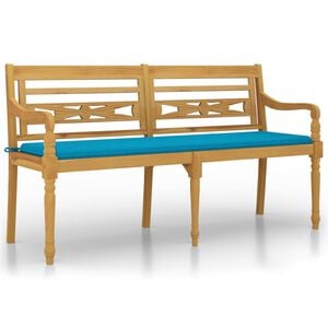 vidaXL Bench Teak wood, Blue Cushion Solid Teak Wood, Polyester 59 in Long