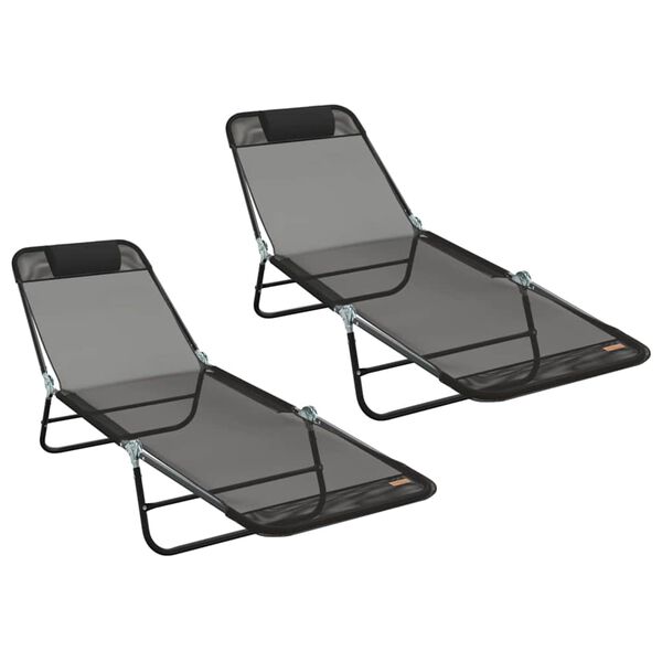 vidaXL Folding Sun Lounger 2 pcs Black 182 x 55 x 85.5cm Textilene