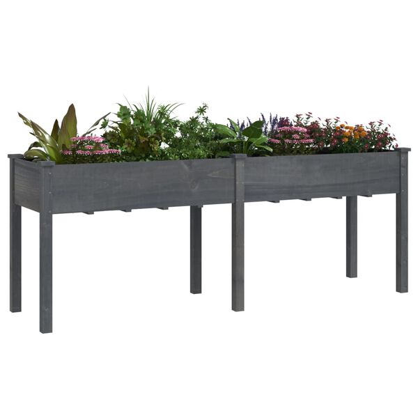 vidaXL Planter Grey Solid fir wood Large Planter Rectangular Rustic
