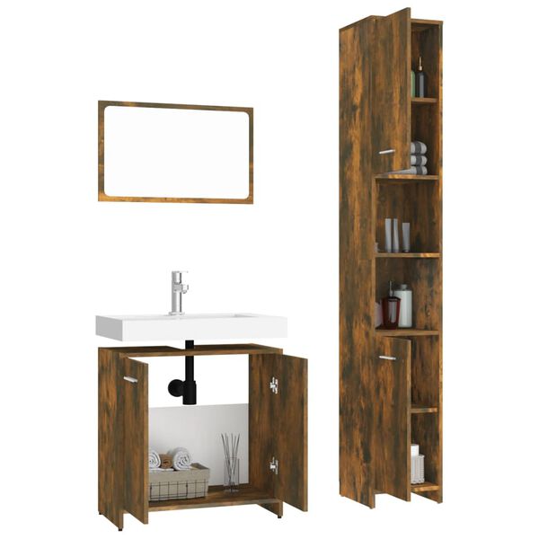 vidaXL Bathroom Furniture Set Smoked Oak Engineered wood, acrylic Medium