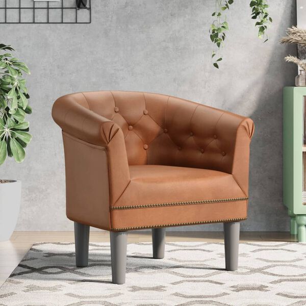 vidaXL Tub Chair Brown Faux leather, pine wood, plywood, plastic Durable