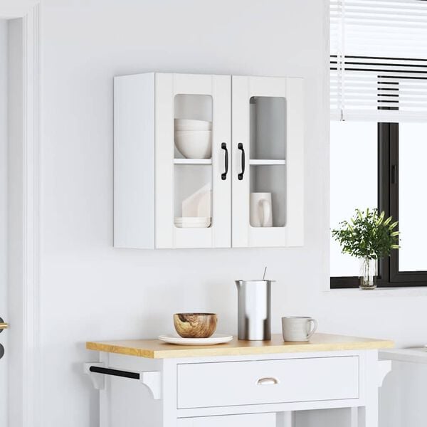 vidaXL Kitchen Wall Cabinet White Engineered wood and glass