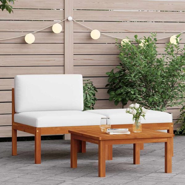 vidaXL Garden Lounge Set Cream White, Black Solid Acacia Wood, Rope Medium