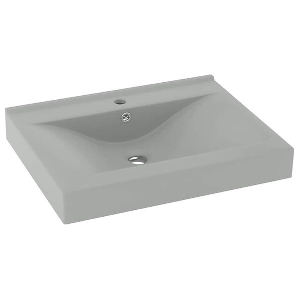 vidaXL Luxury Basin with Faucet Hole Matt Light Grey 23.6x18.1" Ceramic