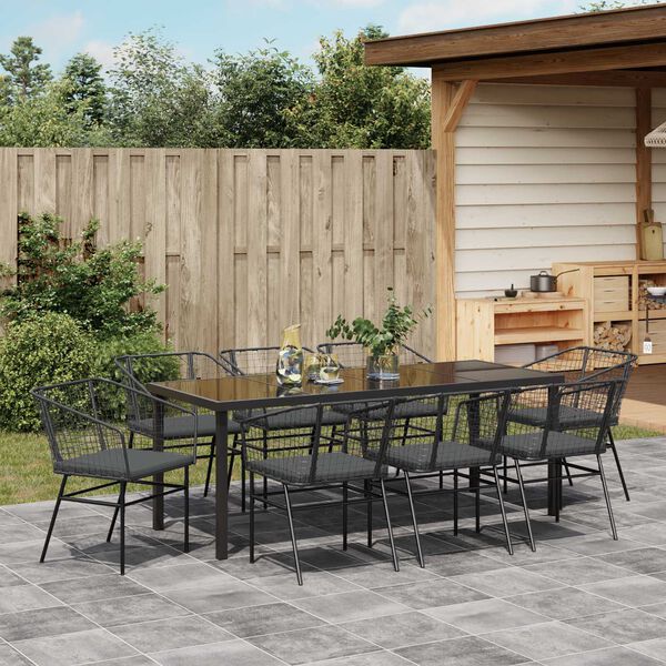 vidaXL Garden Dining Set 9 pcs Black poly rattan