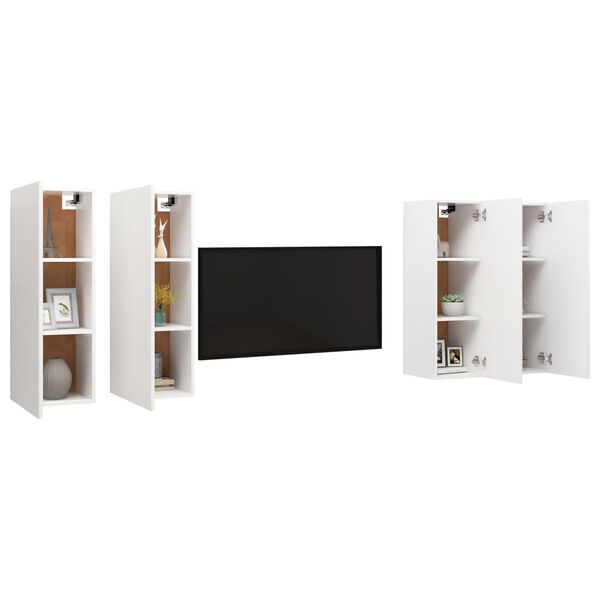 vidaXL TV Cabinet Set of 4 White Engineered Wood Wall Mounted TV Cabinet