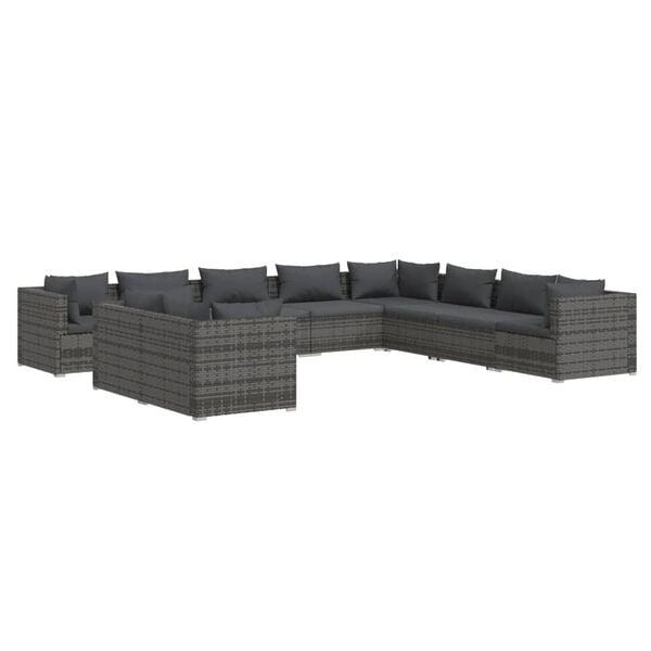 vidaXL Garden Lounge Set Grey PE rattan, powder-coated steel, plastic