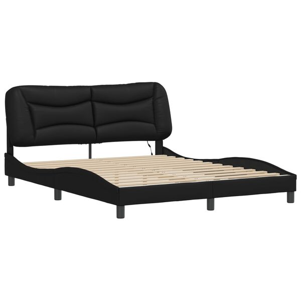 vidaXL Bed Frame Black Faux leather, metal, solid pine wood, plywood