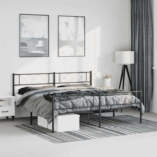 vidaXL Metal Bed Frame Black Powder-Coated Steel 76.0 x 80.0 in