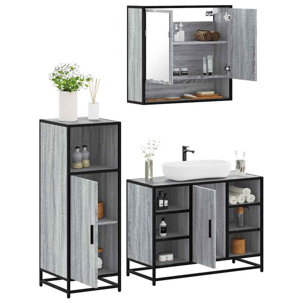 vidaXL Bathroom Furniture Set Grey Sonoma Engineered wood, metal, glass