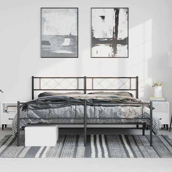 vidaXL Metal Bed Frame Black Powder-Coated Steel 76.0 x 80.0 in