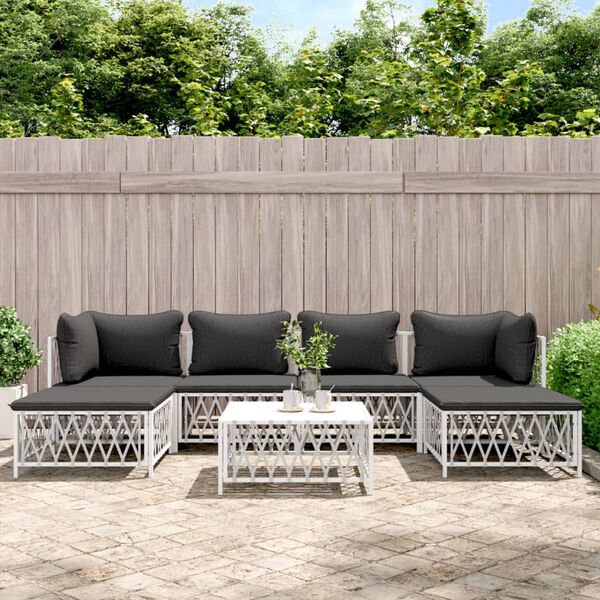 vidaXL Garden Lounge Set White Woven fabric, powder-coated steel, textilene
