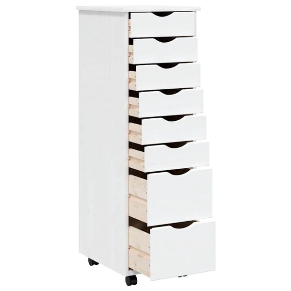 vidaXL Rolling Cabinet White Solid pine wood Compact Rollable