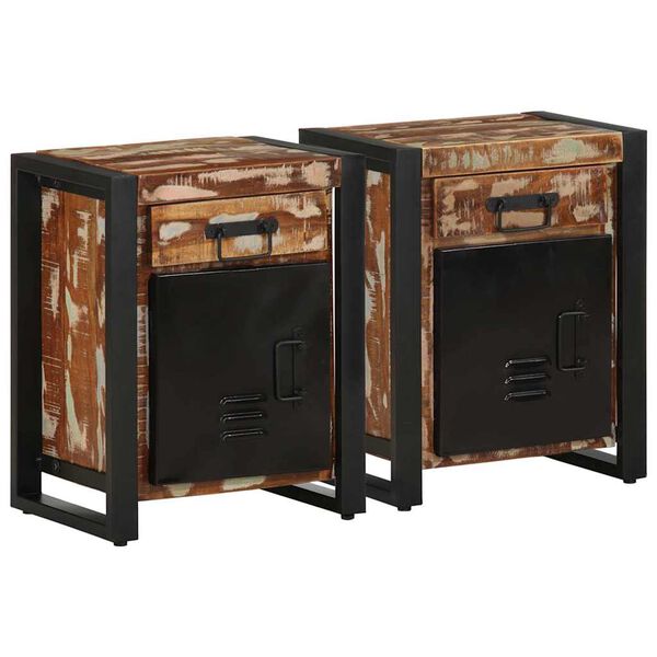 vidaXL Bedside Cabinet Set of 2 Multicolor Solid reclaimed wood, iron