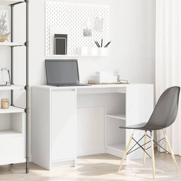 vidaXL Desk White Engineered wood Medium Desk Rectangular Modern