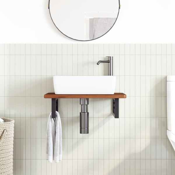 vidaXL Basin Shelf Wall Mounted Steel and Solid Wood Oak
