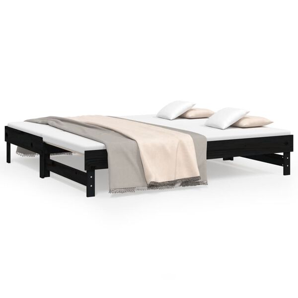vidaXL Day Bed Black Solid Pine Wood Full