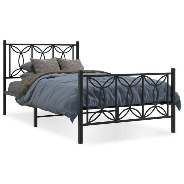 vidaXL Bed Frame Black Steel Twin Bed Frame Rectangular Modern