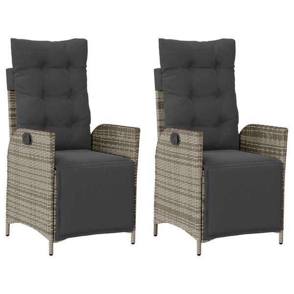vidaXL Reclining Garden Chair Set of 2 Grey PE rattan Standard