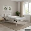 vidaXL Bed Frame White Powder-coated metal, Plywood Twin Durable
