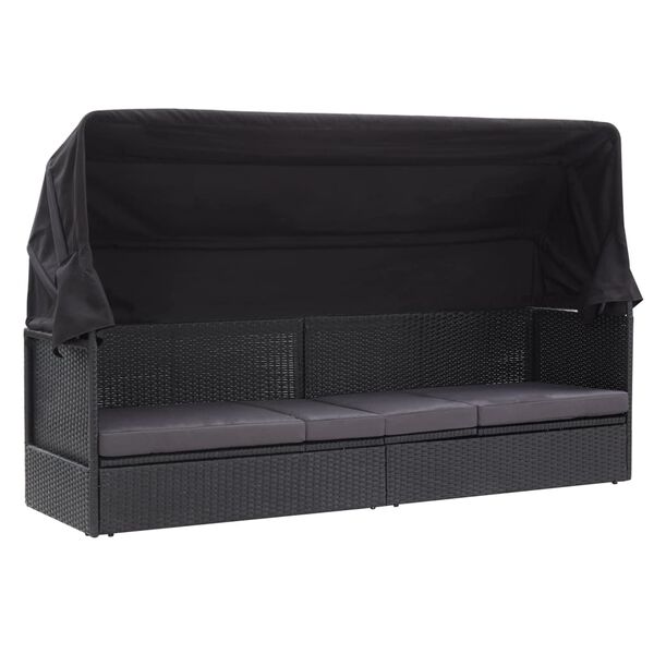 vidaXL Sun Lounger Black PE rattan Outdoor Sofa Rectangular