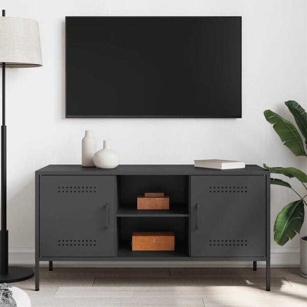 vidaXL TV Cabinet Black Steel 39.6 x 15.4 x 19.9 in TV Cabinet