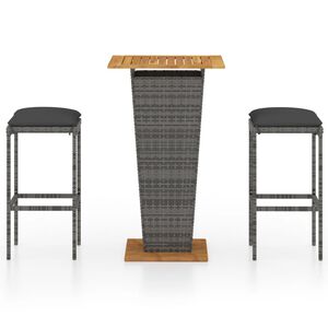 vidaXL Garden Bar Set Grey PE rattan, powder-coated steel, solid acacia wood