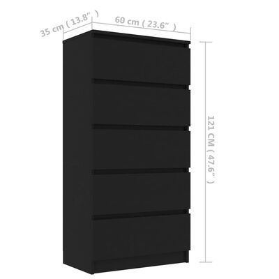 vidaXL Drawer Sideboard Black 23.6"x13.8"x47.6" Engineered Wood