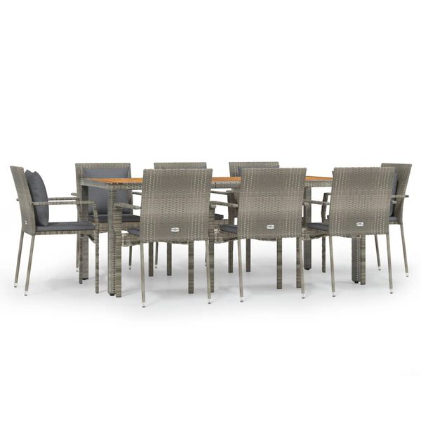 vidaXL Garden Dining Set Grey PE rattan 9 Piece Set Modular