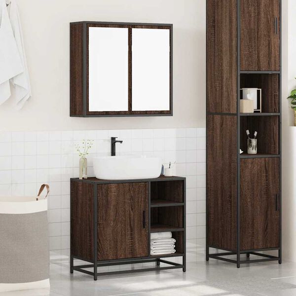 vidaXL Bathroom Furniture Set Brown oak Engineered wood Medium