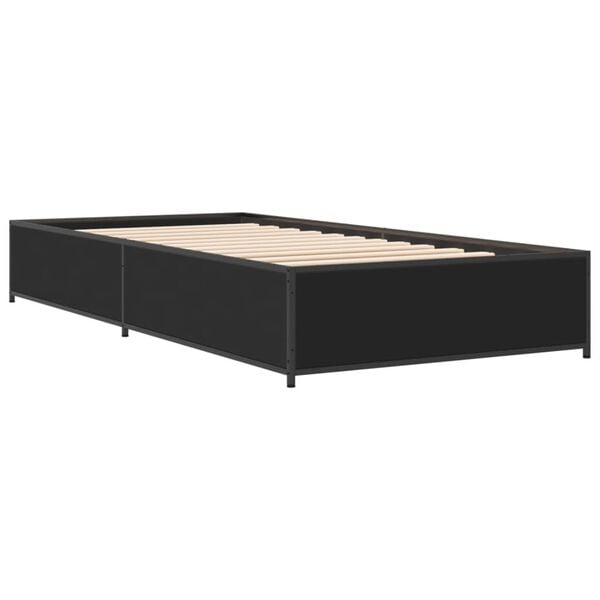 vidaXL Bed Frame Black Engineered wood, metal, plywood 90 x 75 in Single
