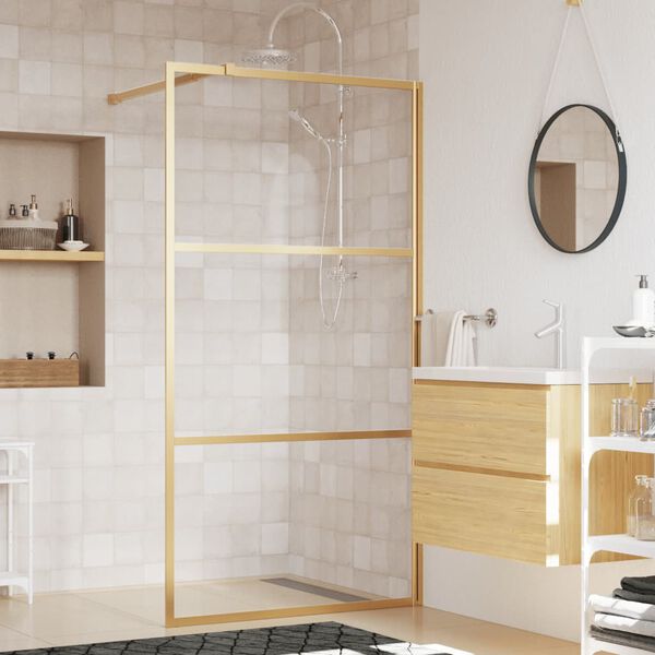 vidaXL Walk-in Shower Wall with Clear ESG Glass Gold 45.3"x76.8"