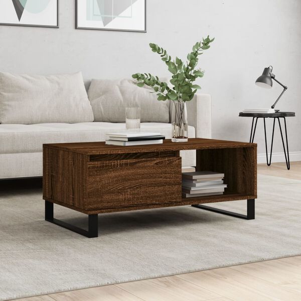 vidaXL Coffee Table Brown Oak Engineered Wood, Metal 35.4 x 19.7 x 14.4 in