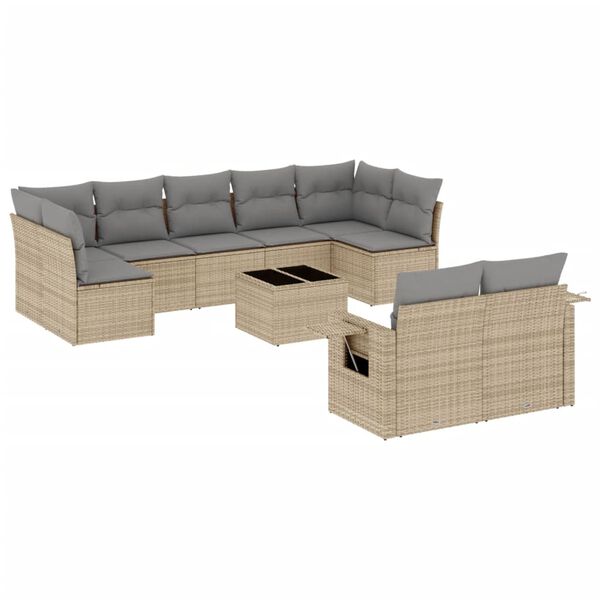 vidaXL Garden Sofa Set Beige PE Rattan, Powder-Coated Steel, Tempered Glass