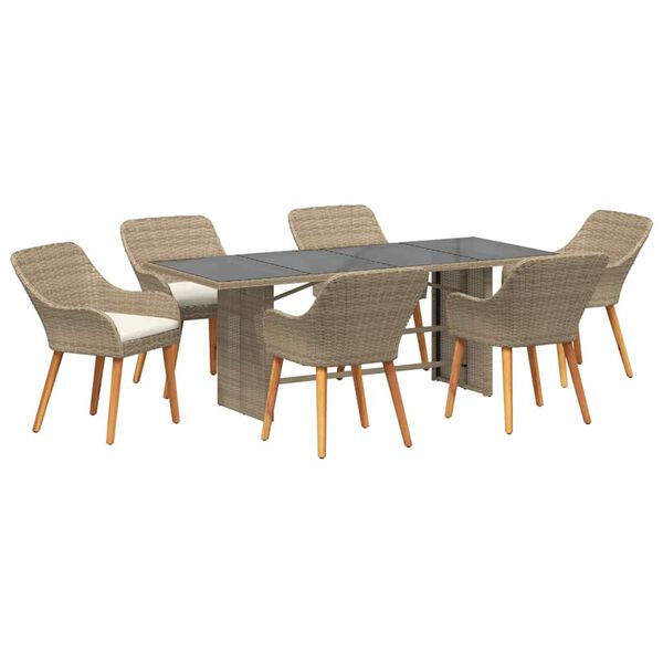 vidaXL Garden Dining Set with Cushion 7 pcs Beige poly rattan