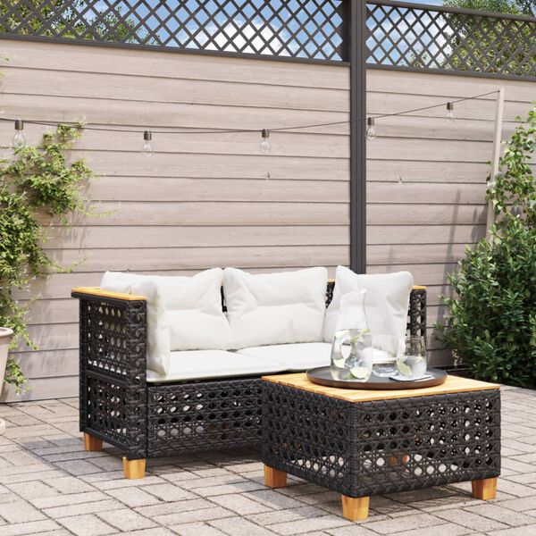 vidaXL Garden Sofa Set of 2 Black PE rattan Medium Modular