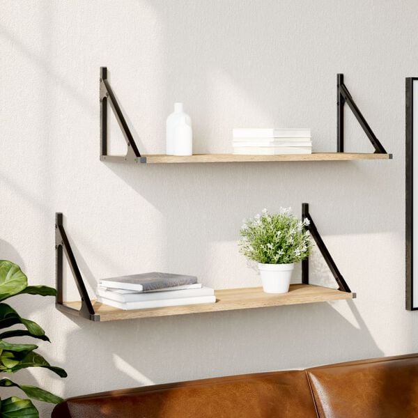 vidaXL Wall Shelf Set of 2 Sonoma oak Engineered wood, Metal Medium
