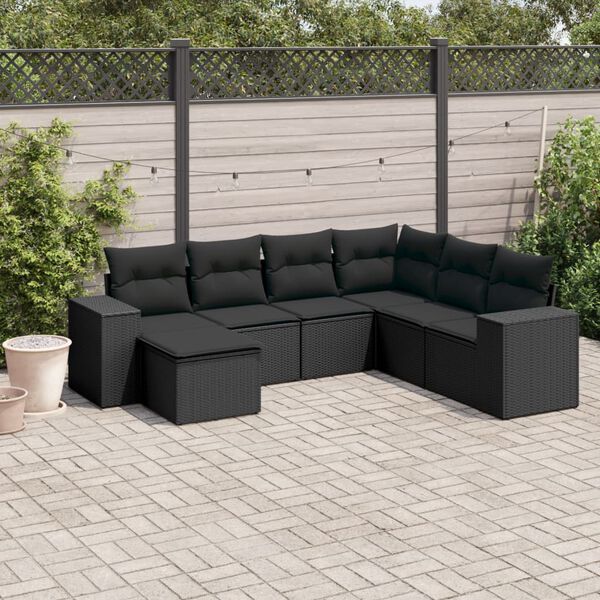 vidaXL Garden Sofa Set Black PE Rattan, Powder-Coated Steel Medium