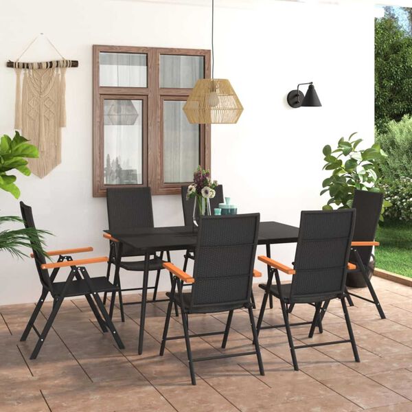 vidaXL 7 Piece Patio Dining Set Black and Brown