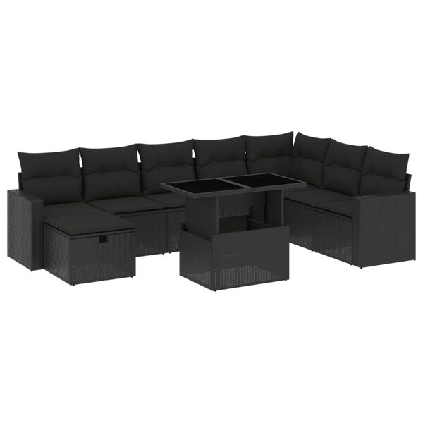 vidaXL Garden Sofa Set Black PE rattan 9 Piece set Garden Sofa Set