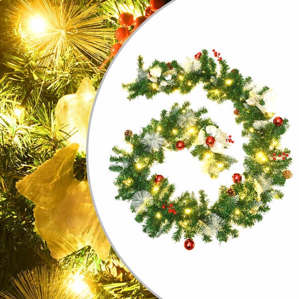vidaXL Christmas Garland Green, Silver, Red PVC 8.9 ft Christmas Garland