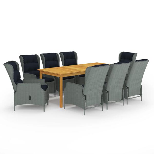 vidaXL Dining Set Light Grey, Black Solid Acacia Wood Medium