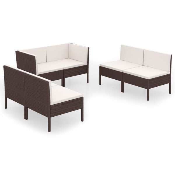 vidaXL Garden Lounge Set Brown PE rattan, powder-coated steel, polyester