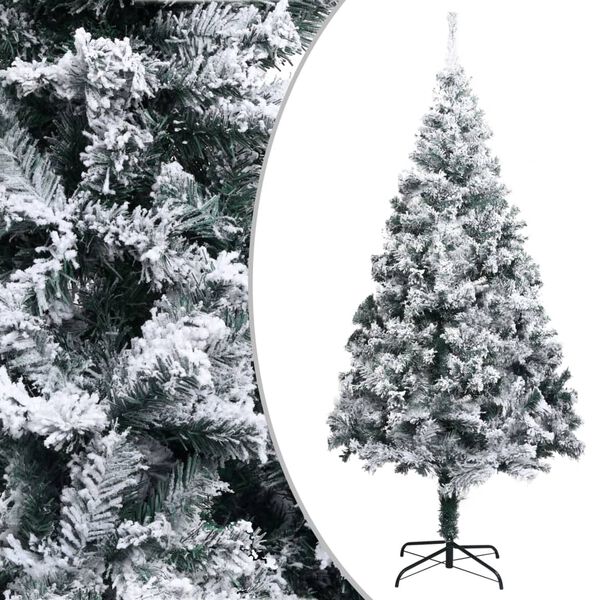vidaXL Artificial Christmas Tree Green with white flocked snow PVC