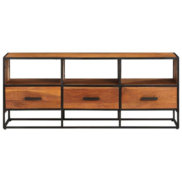 vidaXL TV Cabinet Honey Brown, Black Solid Acacia Wood, Powder-Coated Iron