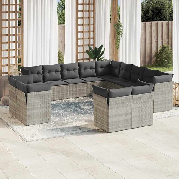 vidaXL Garden Sofa Set Light Grey, Dark Grey PE Rattan, Powder-Coated Steel